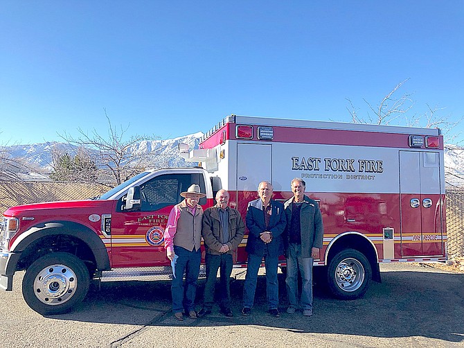 Commission Chairman Mark Gardner, East Fork Fire Protection District Trustees John Bellona and Jacques Etchegoyhen and Commissioner Danny Tarkanian. East Fork Fire Photo