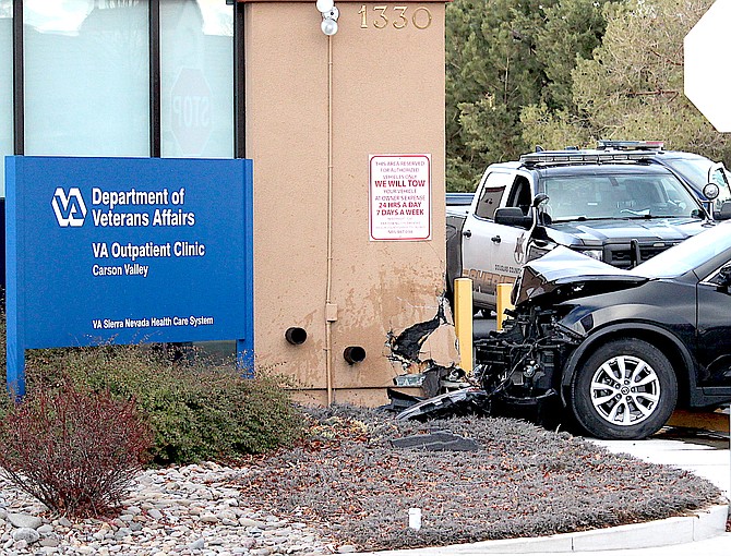 A black SUV struck the corner of the VA Clinic in Gardnerville on Thursday afternoon.