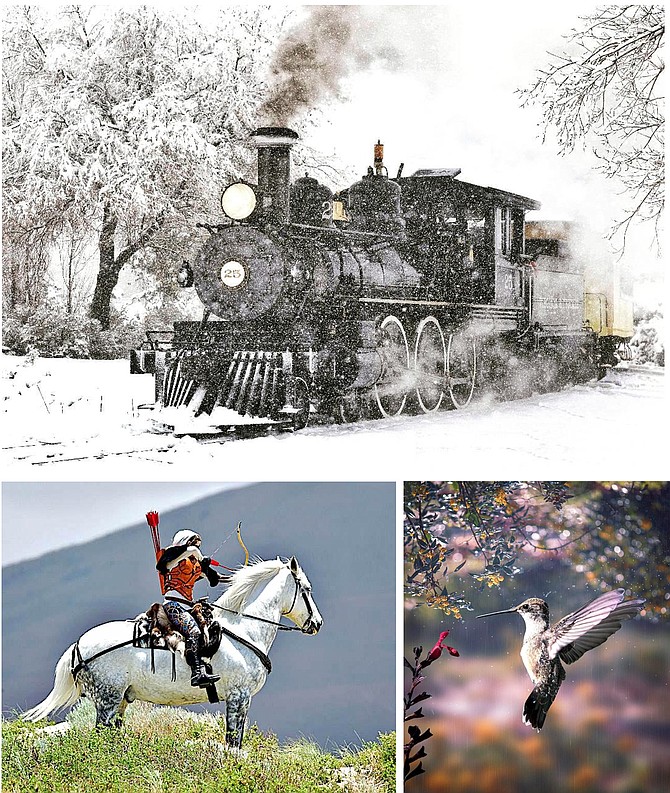 A Virginia & Truckee steam train in the snow earned Kim Steed first place at the December photo club meeting. Steven Davis won second for his hummingbird and Susan Roaldson took third for her photo of a mounted archer.