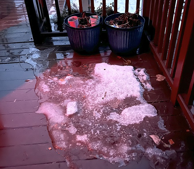 A rain on snow event on my deck this morning. It's going to be wet.