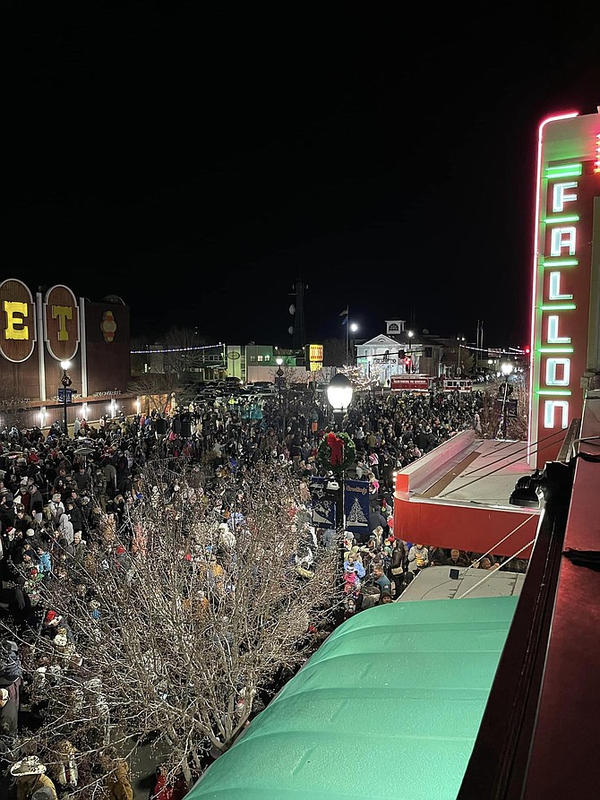 A crowd is shown outside the Fallon Theatre.