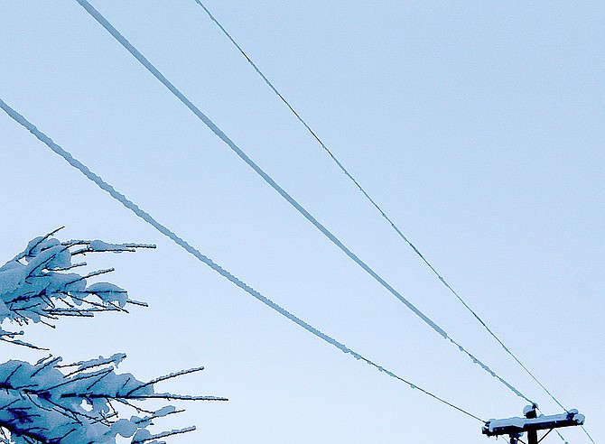 Thick snow clung to power lines and trees causing outages across Western Nevada on New Year's Day.