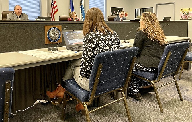 Carson City Open Space Manager Lyndsey Boyer and Parks and Recreation Director Jennifer Budge present the new dog policy to the Board of Supervisors on Thursday.