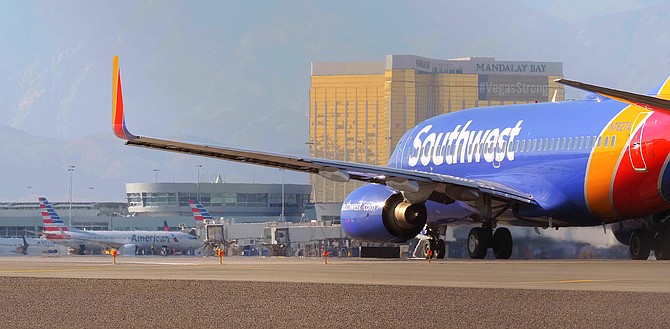 A Southwest Airlines jet is pictured at Las Vegas’ Harry Reid International Airport.