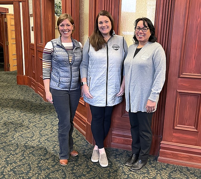 From left, Cortney Bloomer, Travel Nevada destination development manager, Tracie Barnthouse, Travel Nevada public relations manager, and Antonette Eckert, Travel Nevada chief industry development officer, at the Travel Nevada headquarters in Carson City on Jan. 9.