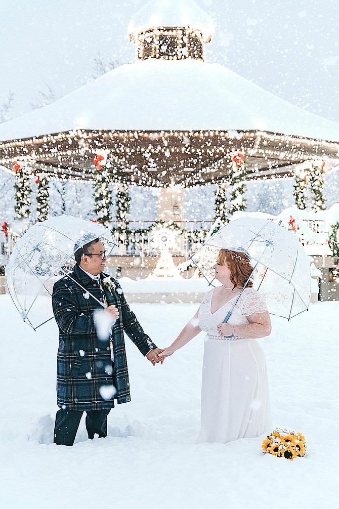 Jennifer and Sergio Villanueva were married New Year’s Eve at the Minden Gazebo.  Photo special to The R-C by Rachel Rose Photography