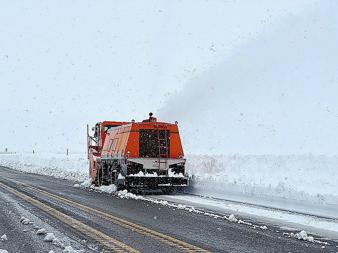 A snowblower clears Highway 395. CalTrans photo