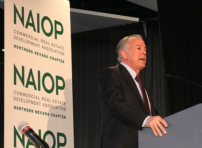 Gov. Joe Lombardo speaks at a NAIOP event on Jan. 26 at the Renaissance Reno.