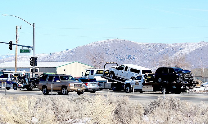 It was tow trucks all around for a collision in the northbound lanes at Highway 395 and Jacks Valley Road that backed up traffic all the way back down the hill.