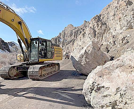 Rocks almost as big as an excavator on Highway 208, which links Smith and Mason valleys. NDOT photo