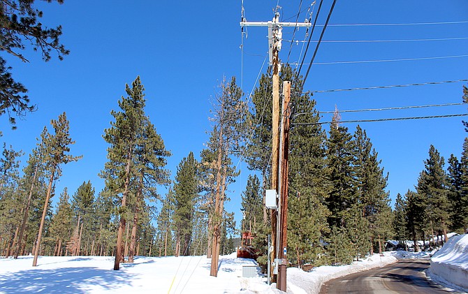 Power lines travel parallel to Chimney Rock Road north of Kingsbury Grade on Feb. 15.