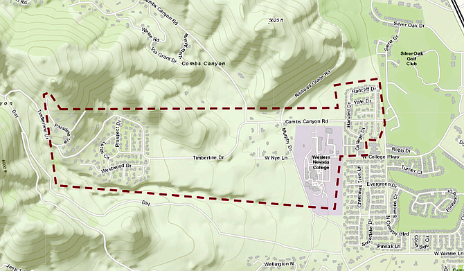 Map of the area affected by a water service cut scheduled Sunday, Feb. 26, according to Carson City.