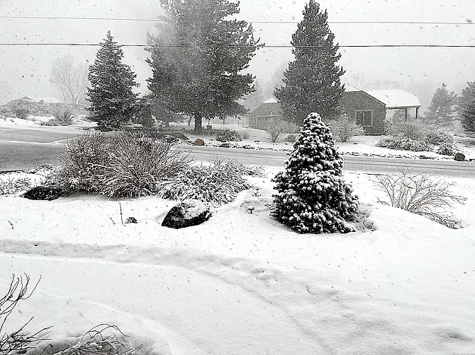 Monday's storm left snow along Foothill Road as shown in this photo taken by Margaret Pross. Carson Valley could see more of the same on Friday and Saturday as yet another big storm makes its way inland.