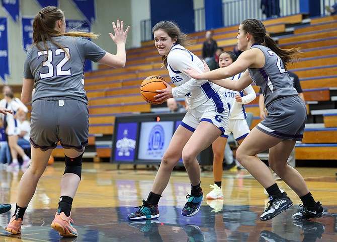 Carson High sophomore Lauren Finnerty drives inside against Damonte Ranch earlier this season. Finnerty averaged 15.1 points per game this season along with 8.6 rebounds per contest, earning a second team all-region selection in Class 5A.