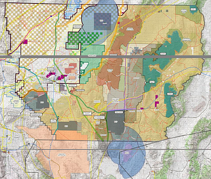 This map shows the checkerboard areas in northern Churchill County, as well as the Numu Newe special management area in the southwest corner that borders Mineral and Churchill counties.