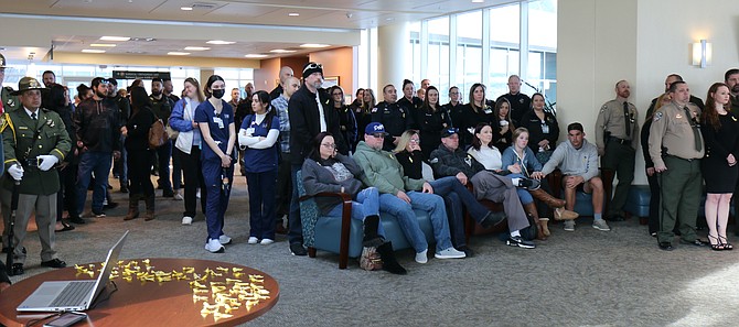 First responders, law enforcement officials and health care officials gathered to pay tribute to former caregiver and Care Flight nurse Ed Pricola Friday at Carson Tahoe Regional Medical Center.