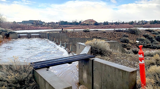 One of the outlets from the Dangberg Reservoir is full of flood water in this photo taken by East Valley resident Thor Teigen.