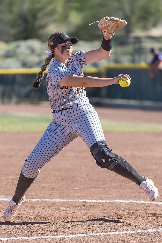 Douglas High’s Talia Tretton fires a pitch during the Class 5A regional final last spring. Tretton and the Tigers have high expectations after finishing as the state runner-up.
