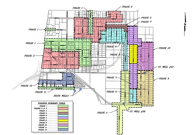 Carson City Public Works map showing past, current and future phases of city sewer expansion in southeast Carson.