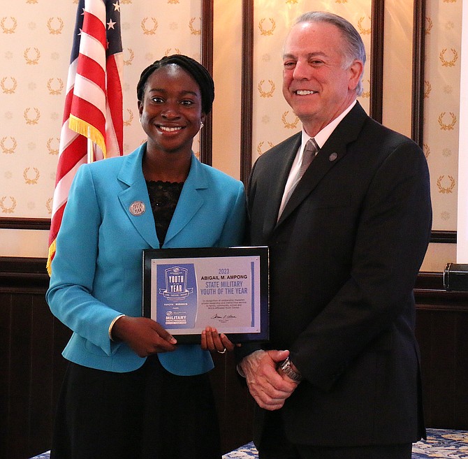 Military Youth of the Year winner Abigail Ampong is pictured with Gov. Joe Lombardo at the March 8 Boys and Girls Clubs luncheon at the Governor’s Mansion.