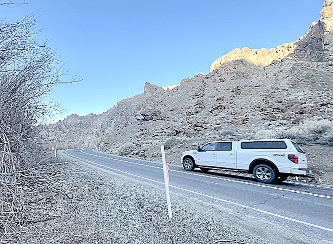 A vehicle travels through Wilson Canyon in this Nevada Department of Transportation photo.