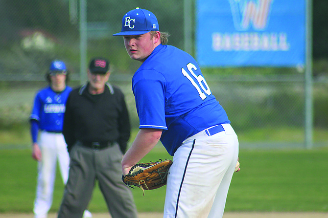 Eatonville’s Cooper Field looks at the catcher awaiting the sign of what pitch to throw. Field picked up the win for the Cruisers in the 9-8 victory over Washington, Friday.