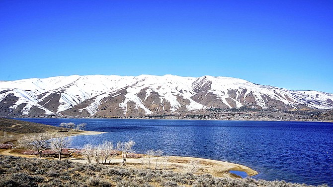 Topaz Lake was a brilliant blue on Monday for the first day of spring in this photo taken by Topaz Ranch Estates resident John Flaherty.