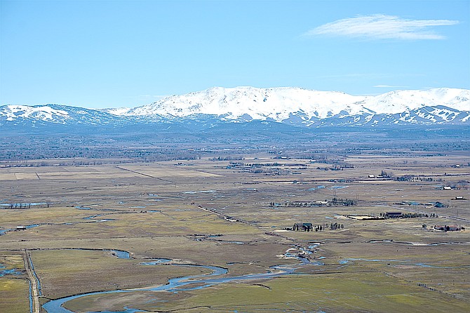 Carson Valley spread out on Sunday with the Pine Nuts white with snow in the background.