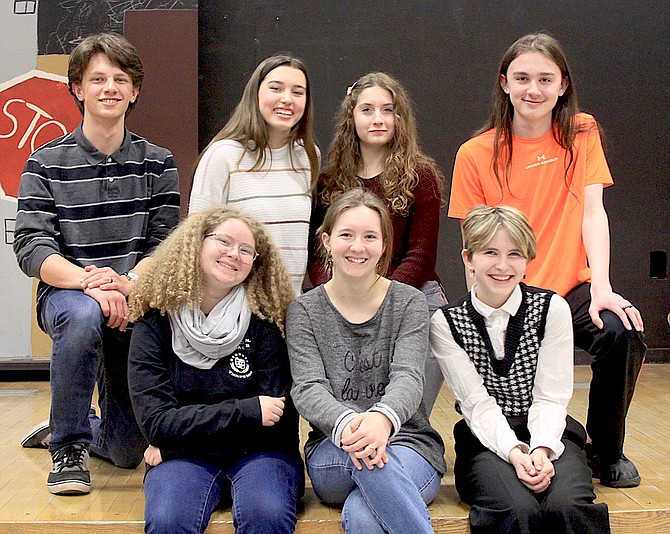 One-Act Play performers Peter Sheikman, Mary Coursey, Violet Pierson and Dash Jantos. (Front row) Abby Olsen, Freddie Baker and Mackenzie Evans