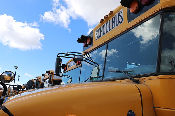 The Carson City School District transportation bus yard on Robinson Street on March 30, 2023.