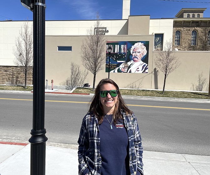 Jamie Vincek, the artist of the Mark Twain mural at the Nevada State Museum, on April 5.