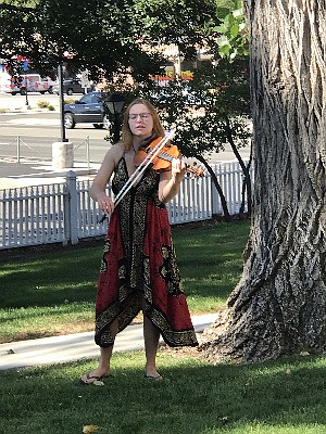 Celtic violinist Kat MacMartin with provide music during April 22 event.
