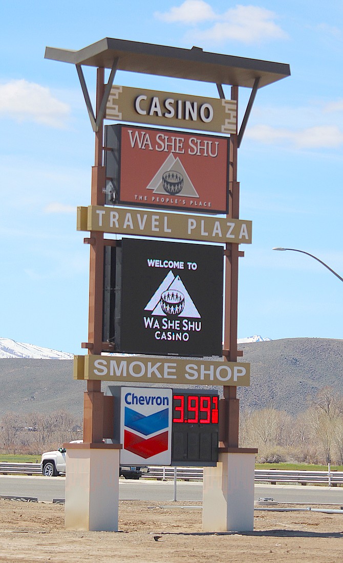 The sign for the Wa She Shu Casino and Travel Plaza south of Gardnerville on Sunday. The casino will change hands in July.