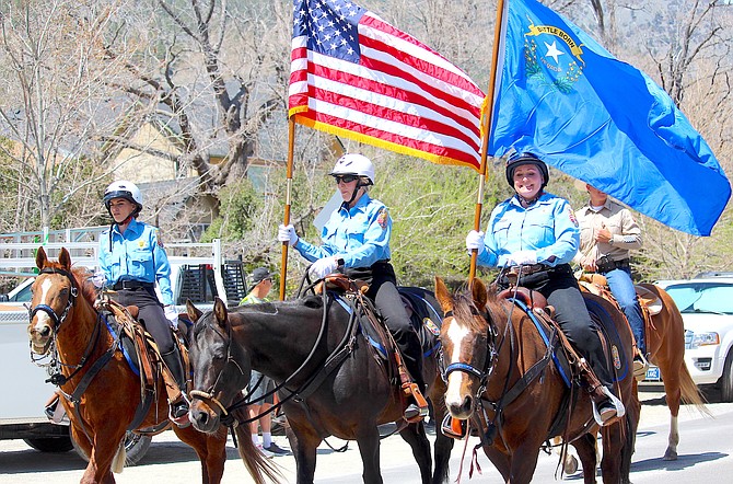 Members of the Douglas County Sheriff's Mounted Posse ride in the first Genoa Western Heritage Days Horse Parade on Saturday.