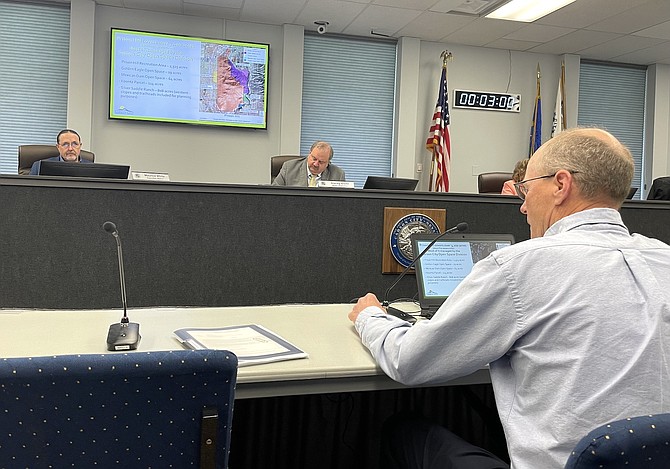 Carson City Trails Coordinator Gregg Berggren discussing the Prison Hill Master Plan before the Board of Supervisors on May 4, 2023.