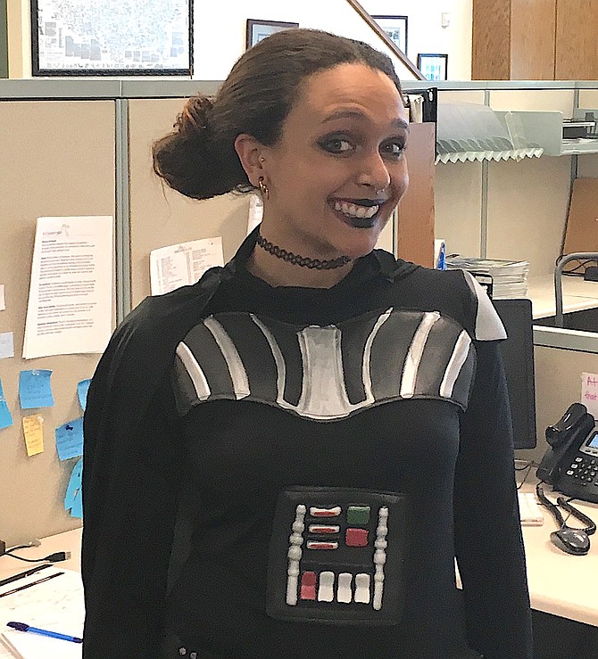 Former R-C staff writer Aurora "Darth" Sain dressed in her Star Wars costume to attend Minden's first May the Fourth Be With You celebration in Minden back in 2016. She was in danger of winning the costume contest but her TIE fighter got hit and she was back in the office before the judging began. Seven years later, she's a mom working the Internet for a trade association.