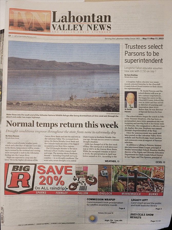We are sorry to report that this week’s edition of the Lahontan Valley News is not readily available at locations in Fallon and Churchill County.