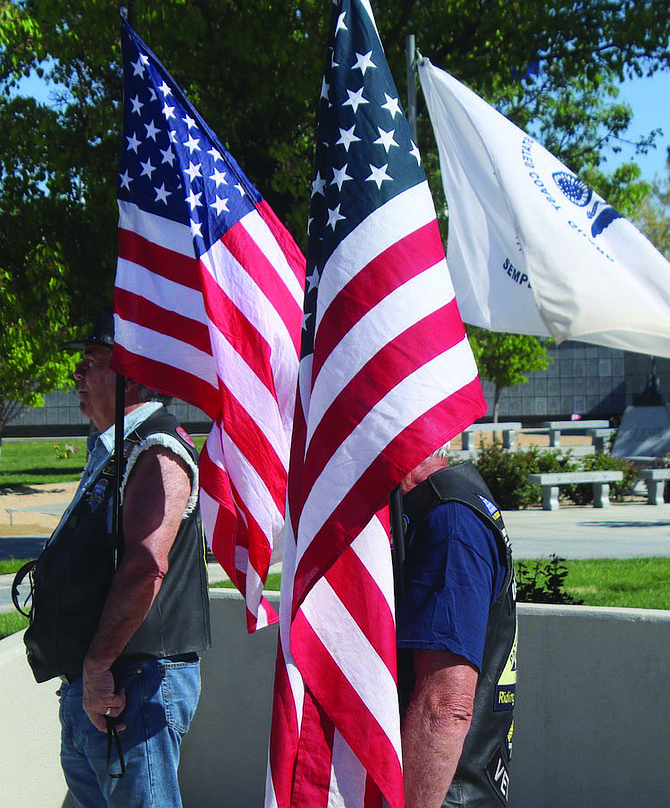 The Patriot Guard Rides participate in a service at the Northern Nevada Veterans Memorial Cemetery.