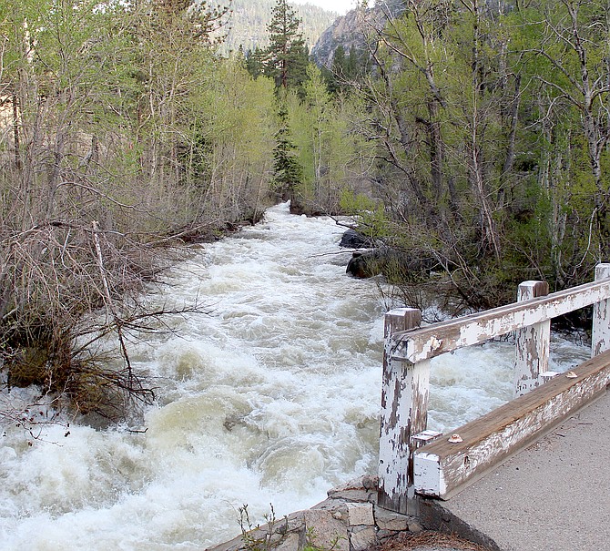The West Fork of the Carson River was running high on Tuesday morning thanks to snowmelt.