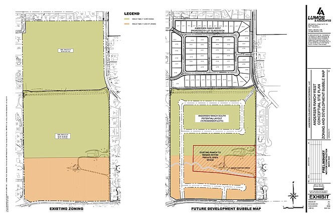 A project design of Andersen Ranch West by Lumos & Associates showing the proposed 61-lot subdivision west of Ormsby Boulevard.