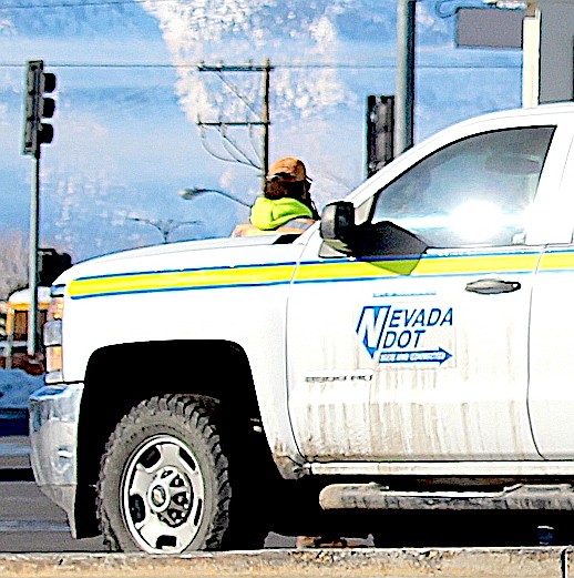 A Nevada Department of Transportation truck belonging to an NDOT survey crew working along Highway 395.