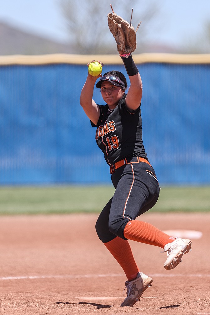 Douglas High junior Talia Tretton delivers a pitch earlier this season. Tretton earned Class 5A North Player of the Year honors for the second season in a row, helping lead the Tigers to their first state title since 1992.