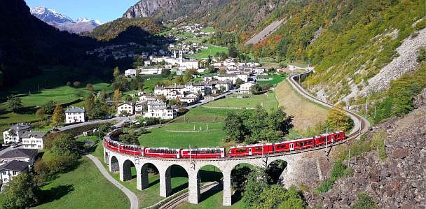 The Bernina Pass Train is one of the three featured trains when touring Switzerland.