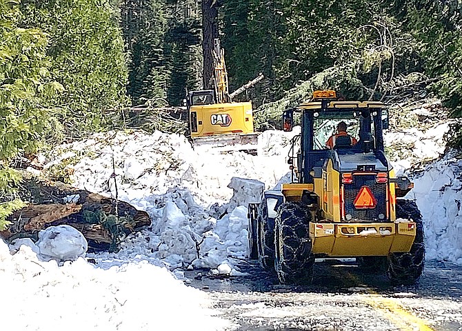 Snow and debris slowed progress on reopening Sonora Pass. Ebbetts Pass is scheduled to reopen today after being closed since mid-November.