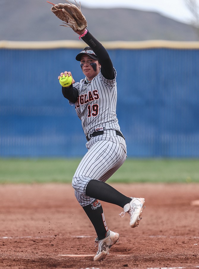 Douglas High junior Talia Tretton delivers a pitch this spring. Tretton was named Nevada’s Gatorade Player of the Year in softball, becoming Douglas’ second student-athlete ever to earn the honor.