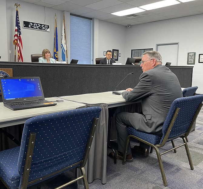 New Carson City Public Defender Charles H. Odgers speaking to the Carson City Board of Supervisors on Thursday about his work and life experience.