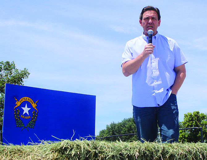 Ron DeSantis speaks at the Corley Ranch on Saturday.