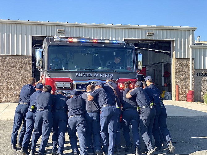 Central Lyon County Fire Protection District firefighters mark the opening of a new station June 26, 2023. Provided by Vida Keller