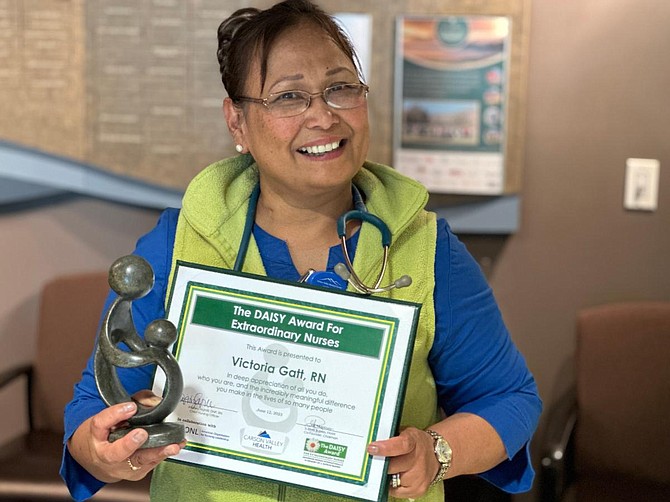 Thirty-seven year nursing veteran Victoria Gatt was named the Carson Valley Health June 2023 DAISY nursing award winner.