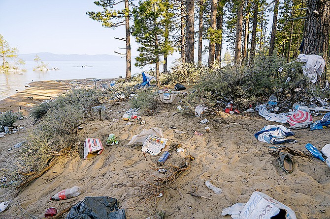Zephyr Shoals beach near Glenbrook looked like a landfill on the morning after the Fourth of July.
League to Save Lake Tahoe photo